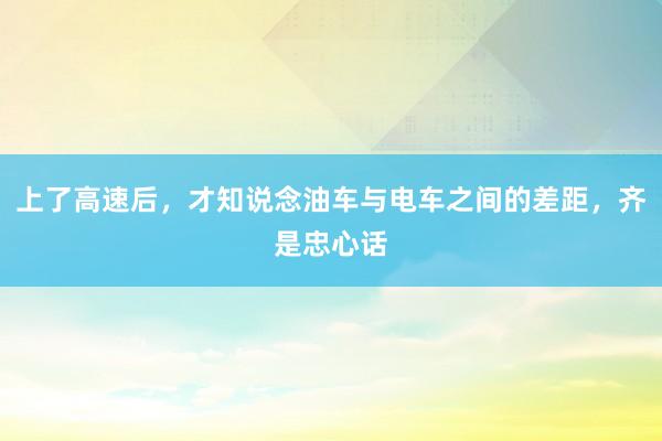 上了高速后，才知说念油车与电车之间的差距，齐是忠心话